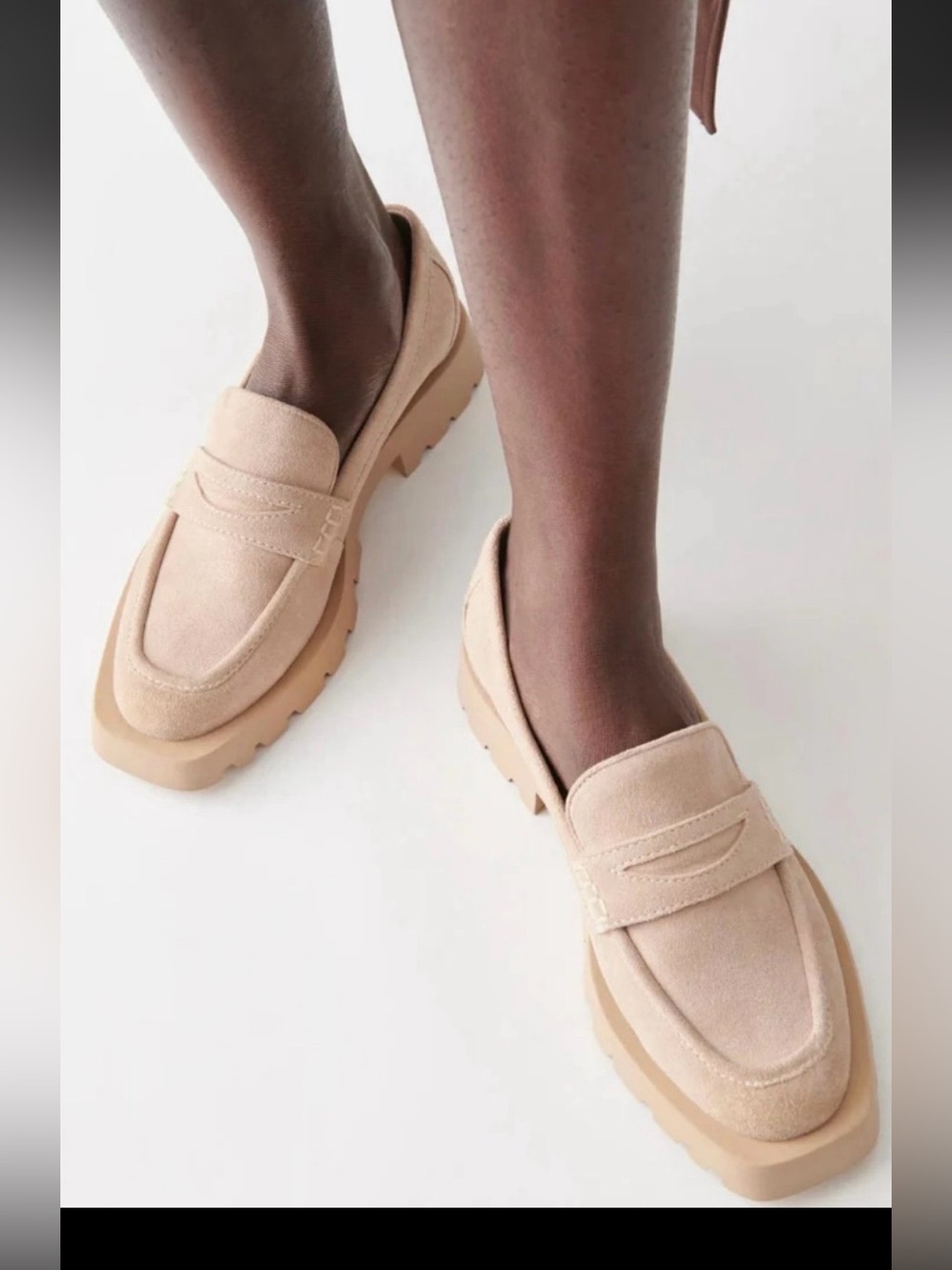 Dolce Vita Elias Chunky Lug Sole Penny Loafers Dune Beige Suede Leather Size 8.5